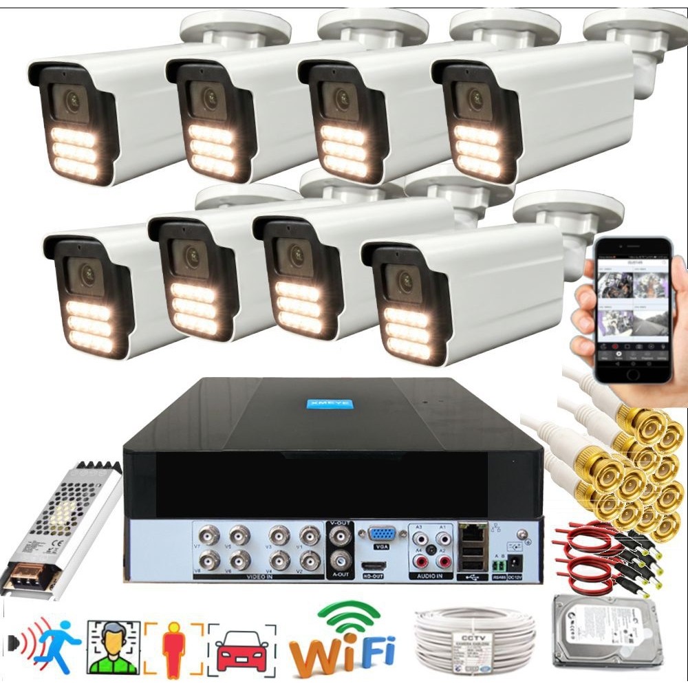 Bises 8 Li Araç Insan Yüz Tanımalı Hareket Algılayan 5 Mp Lens 12 Warm LED Gece Renkli Kamera Seti 5915W-PLS - Beyaz Güvenlik Kameraları Fiyatı