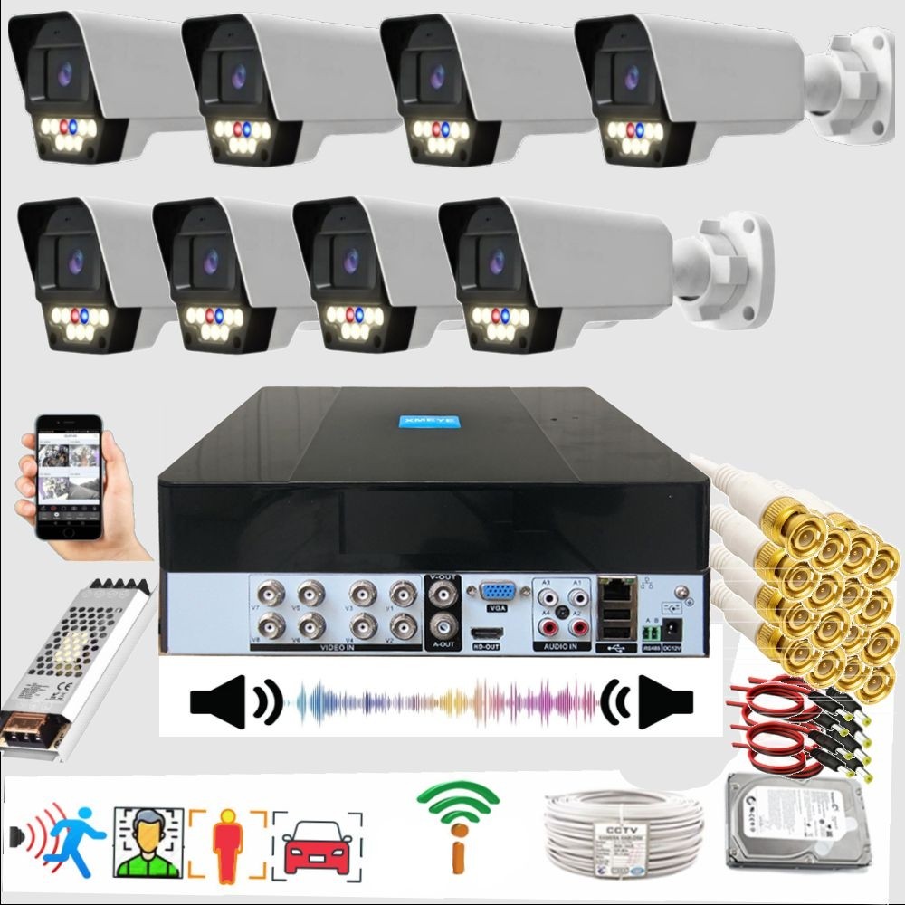 Bises 8 Li Sesli Araç Insan Yüz Tanımalı Hareket Algılayan 5 Mp Lens 9 Warm LED Gece Renkli Kamera Seti 5909WS-PLS - Beyaz - Siyah Güvenlik Kameraları Fiyatı