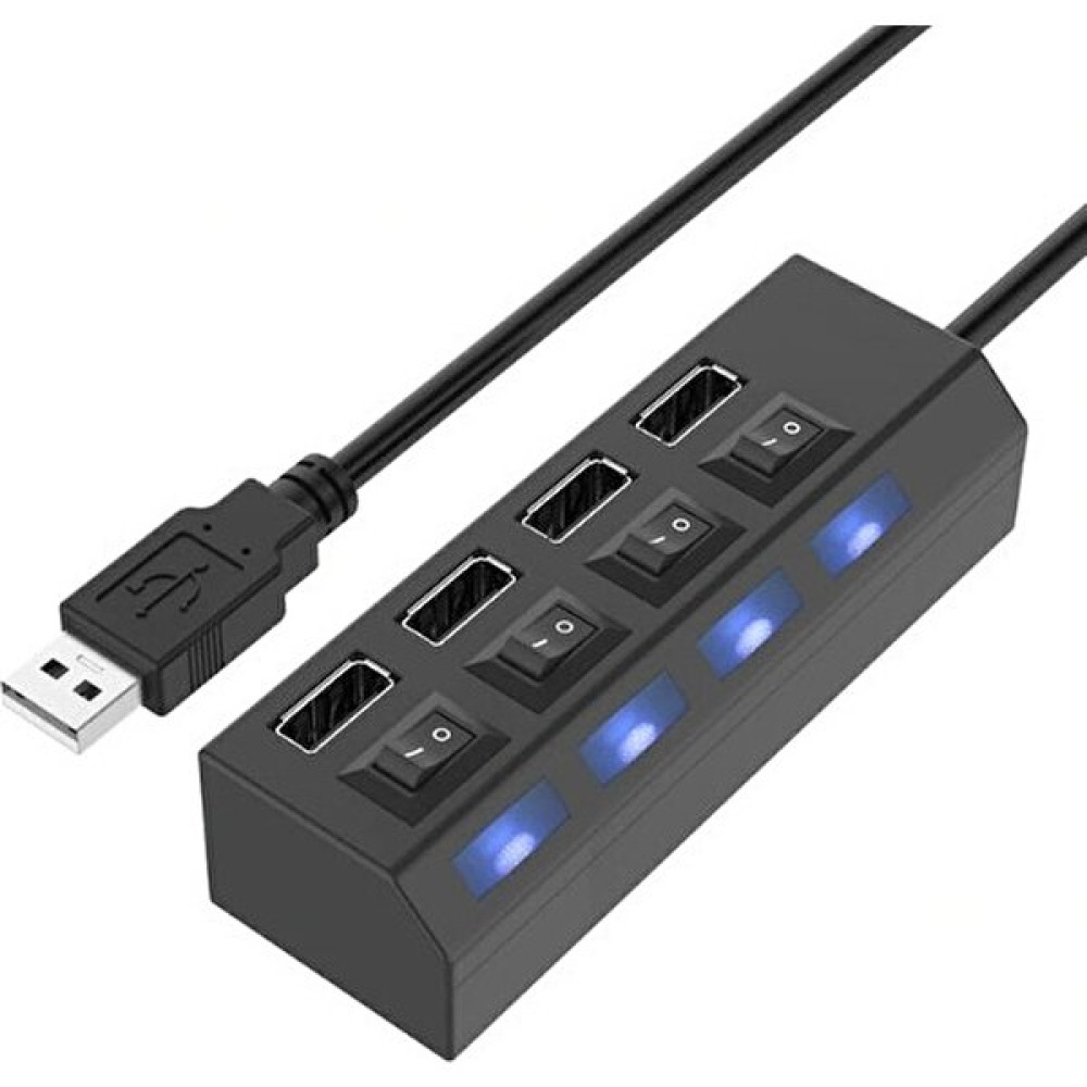 Bisıfır 4 USB Port Çoklayıcı Anahtarlı Işıklı Çoğaltıcı Switch - Siyah Tablet Pc Aksesuarları Fiyatı