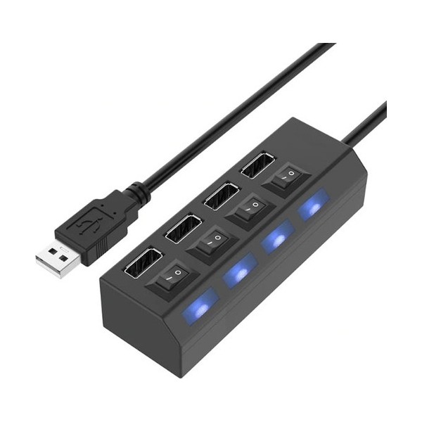 Bisıfır 4 USB Port Çoklayıcı Anahtarlı Işıklı Çoğaltıcı Switch - Siyah Diğer Fiyatı