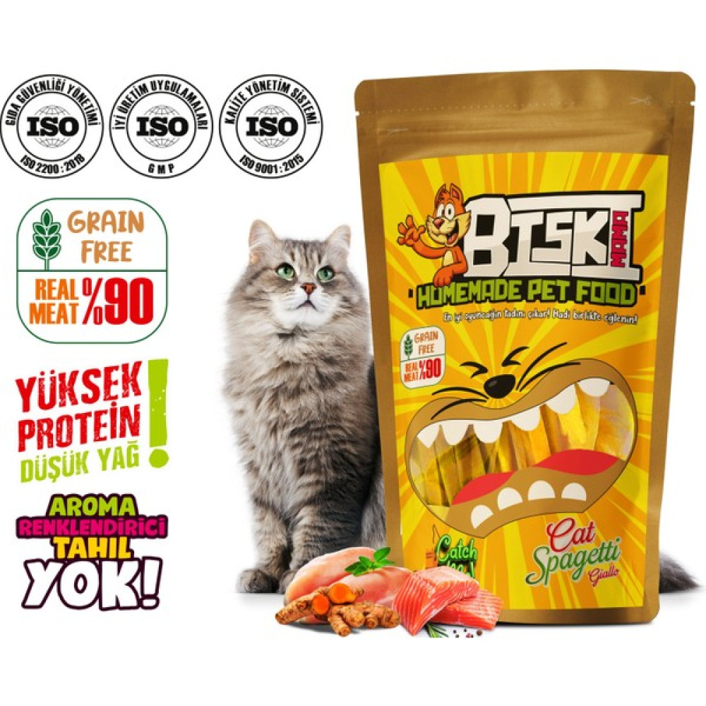 Biski Mama Gerçek Tavuk ve Balık (Somon) Etli Kedi Makarnası Ödül Maması Giallo Zerdeçallı Evcil Hayvan Ürünleri Fiyatı