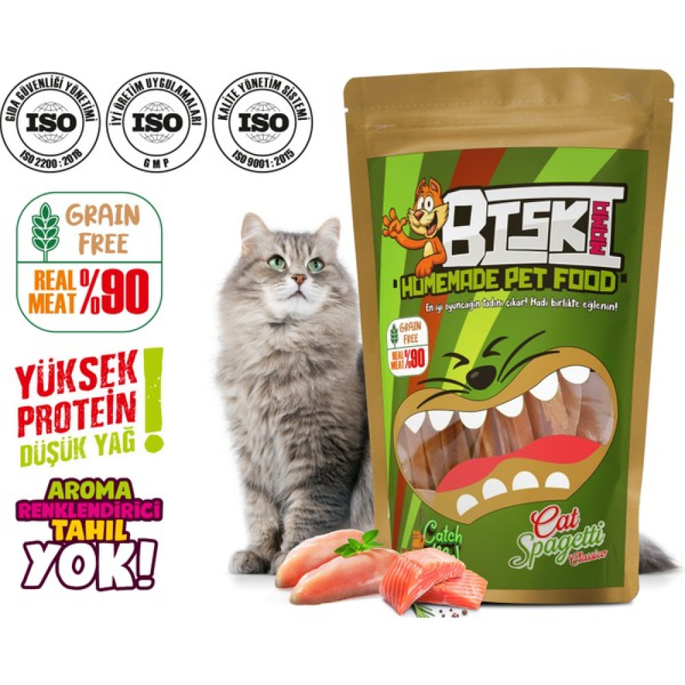 Biskimama Gerçek Tavuk ve Balık(Somon) Etli Kedi Makarnası Ödül Maması Evcil Hayvan Ürünleri Fiyatı