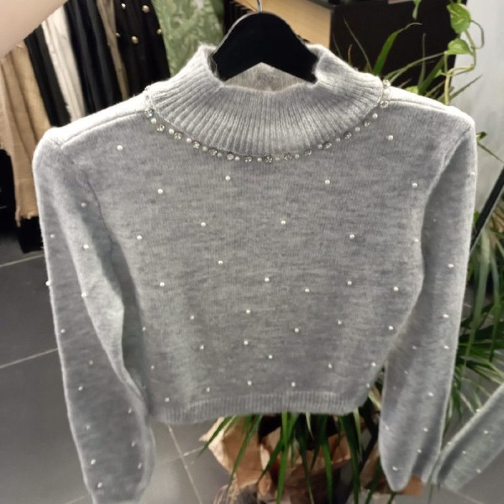 Bisou Moda Ens'ten Uzun Kollu Yarım Balıkçı Yaka Incili Taşlı Yumoş Kazak Bayan Kazak & Süveter & Triko Fiyatı