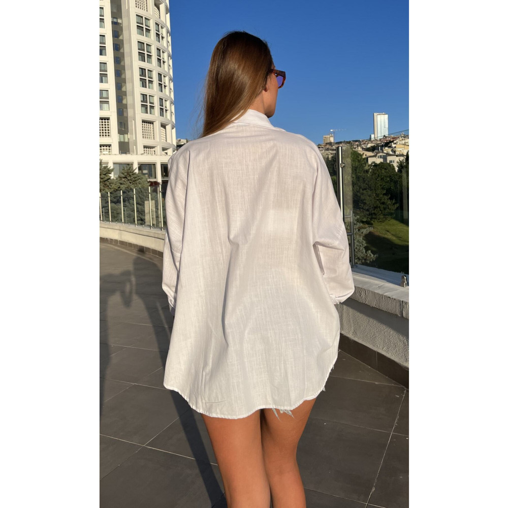 Biss Butik Standart Beden Oversize Keten Gömlek STD Beden Kadın Gömlek Fiyatı