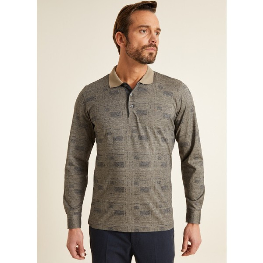 Bisse Erkek Regular Fit Desenli Polo Yaka Sweatshirt BEJ SW20K20202_D07 Erkek Sweatshirt Fiyatı