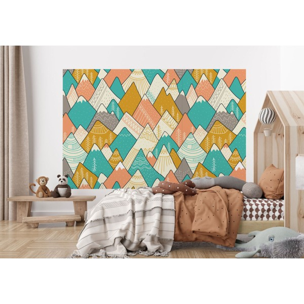 Bitablo Renkli Dağlar Çizim Çocuk ve Bebek Odası Duvar KAĞIDI-5715 - 100 x 130 cm Duvar Kağıdı Fiyatı
