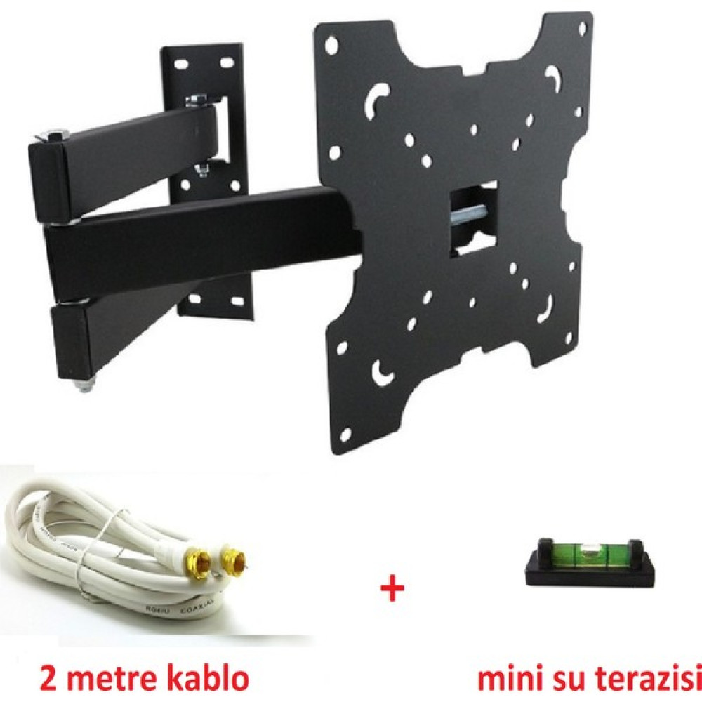 Bitashi 22" Inç- 49"ınch ( 55 -124 Ekran Arası) LCD LED Hareketli Tv Duvar Askı Aparatı+Mini Su Terazili+2mt Kablo TV Aksesuarları Fiyatı