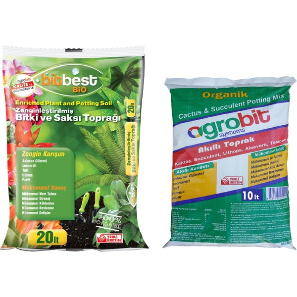 Bitbest Bio 20lt Bitki Saksı Toprağı + Agrobit Akıllı Kaktüs Toprağı 10lt Bitki Fiyatı