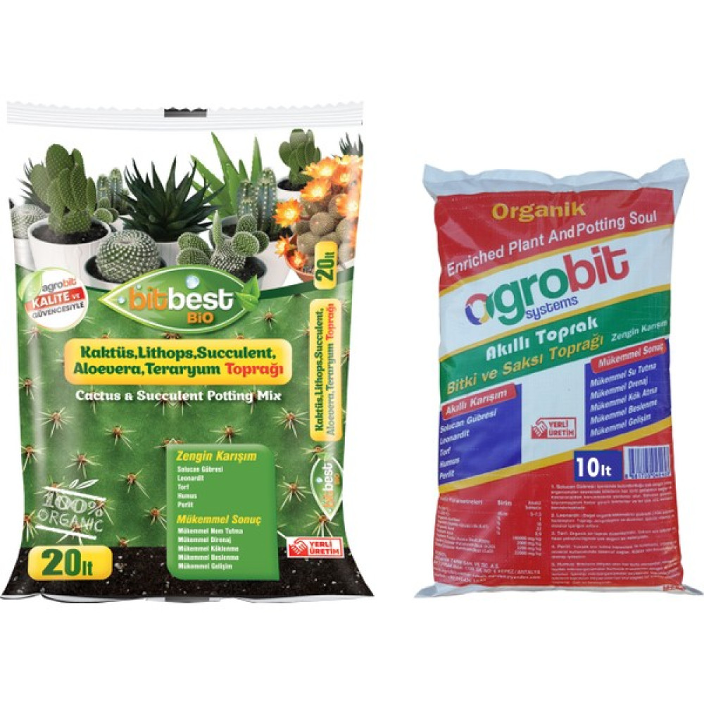 Bitbest Bio 20lt Kaktüs Toprağı + Agrobit Akıllı Bitki Toprağı 10lt Bitki Fiyatı
