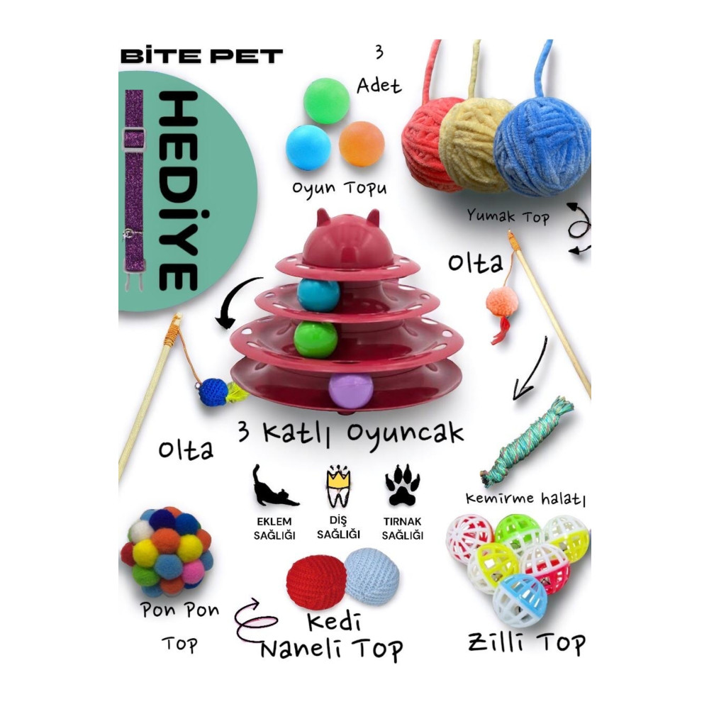 bite pet 11 1 Kedi Oyuncak Seti:3 Katlı Oyuncak 60 Cm Olta Ponpon Top Kedi Naneli Top Evcil Hayvan Ürünleri Fiyatı