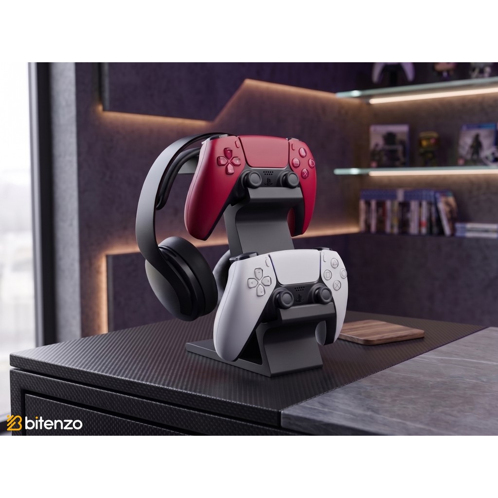 Bitenzo 3D 3'lü Oyun Aksesuar Standı; Çift Gamepad ve Kulaklık Tutucu - Siyah Xbox Oyun Kolu ve Aksesuarları Fiyatı