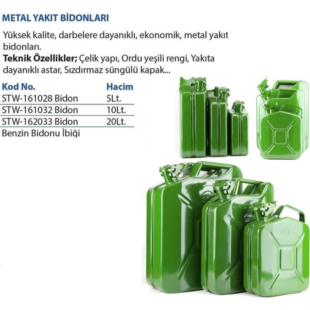 Biterse Askeri Yeşil Metal Benzin Bidonu Yakıt Bidonu 1 Adet Trafik Malzemeleri Fiyatı