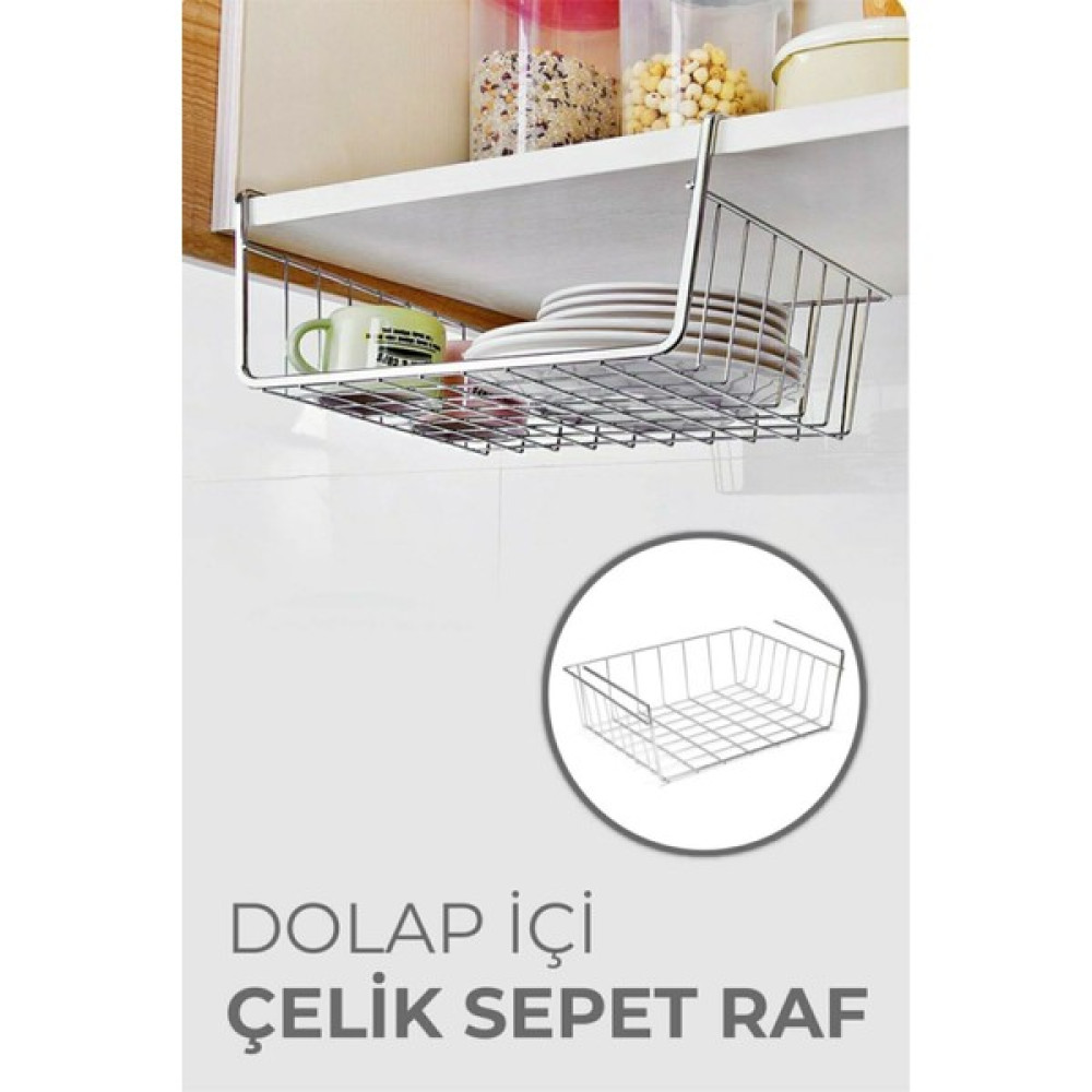 Biterse Çok Amaçlı Dolap Rafına Takılabilen Kanguru Raf Metal Sepet Gümüş Renk Saklama Kapları Fiyatı