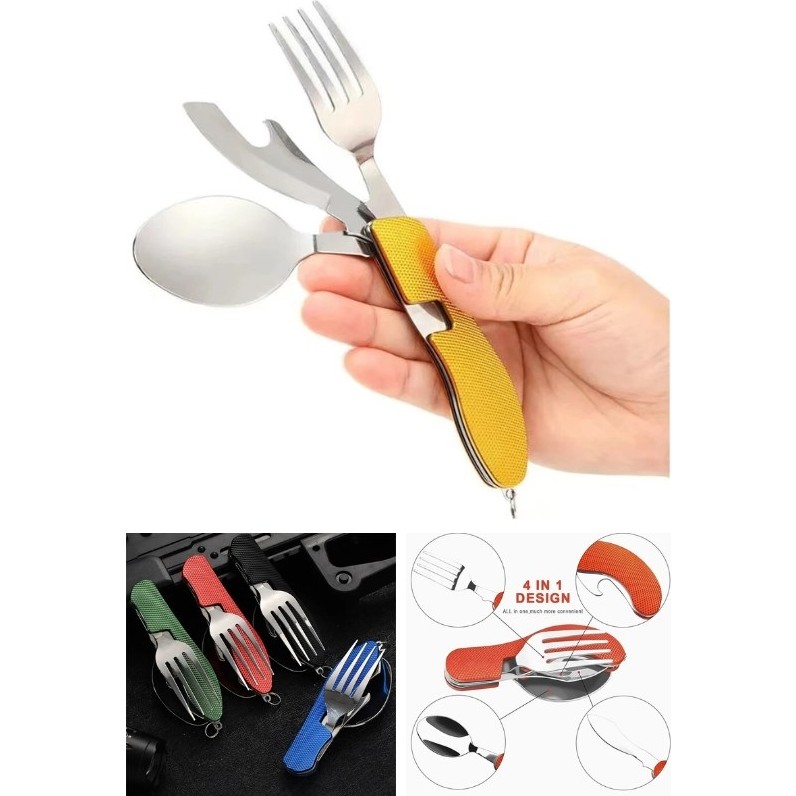 Biton Toptan katlanabilir Sofra Bıçak Kaşık Çatal 4in1 Yemek Kaşığı Paslanmaz Çelik Şişe Açacağı Taşınabilir Sofra Seti Çatal / Kaşık / Bıçak Takımları Fiyatı