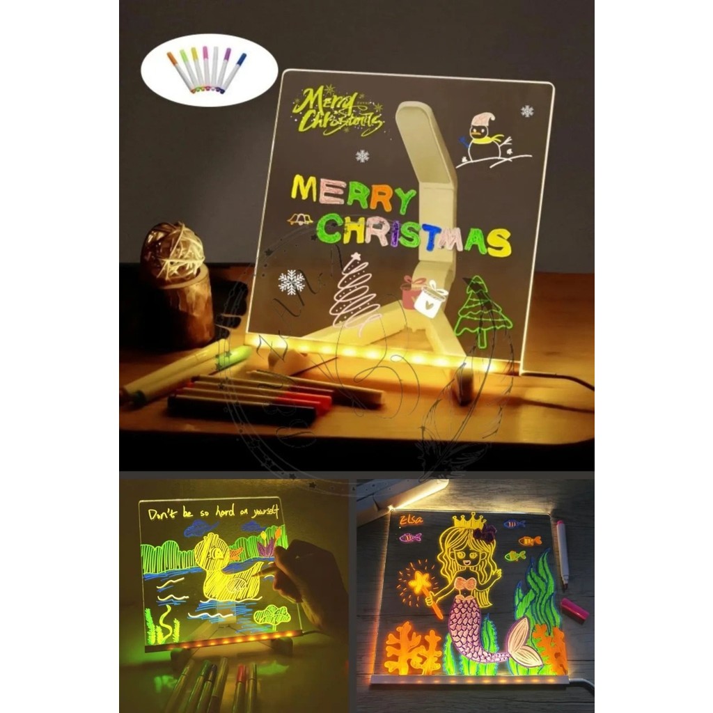 Biton Toptan Orta Boy 20 x 20 cm Neon Mesaj Panosu LED Işıklı Yazı Çizim Tahtası Standlı 7 Keçeli Kalemli - 12M-Krem Kalem & Yazı Gereçleri Fiyatı