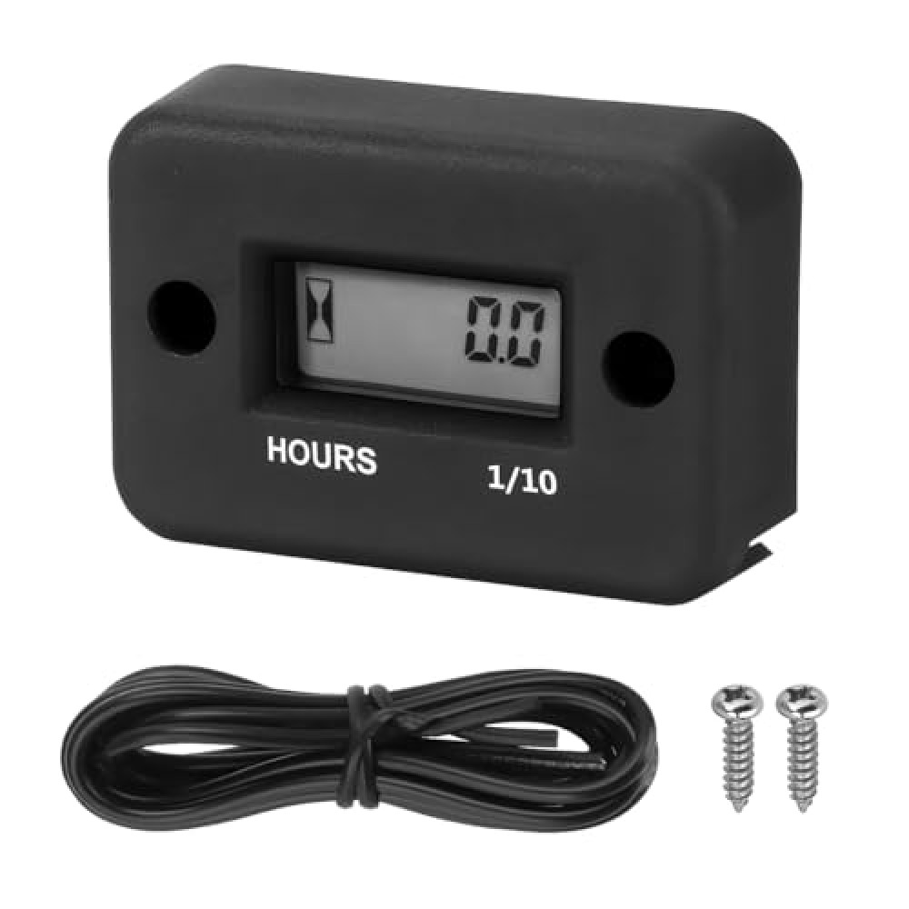 Bittwee Car Digital Inductive Hour Meter Waterproof IP68, for Gas Engine Generator Temperature Gauge Lawn Mower Land Trimmer UTV Brush Cutter Tractor ATV Boat Outboard Motorcycle Dirt Bike (Black)