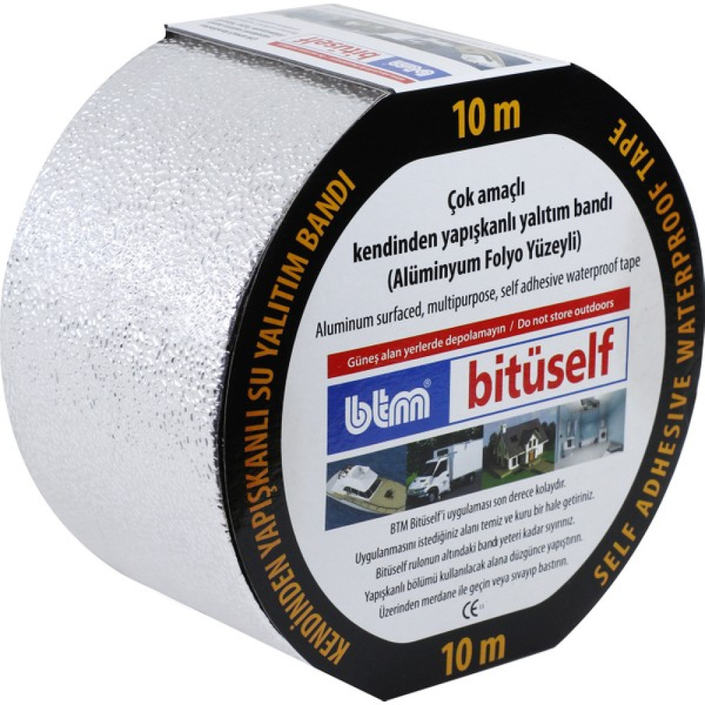 Bitüself 10 mt x 10 cm Bitüself Alüminyum Kaplı Oto Ses Su Yalıtım Bantı Dış Cephe Yalıtım Malzemeleri Fiyatı