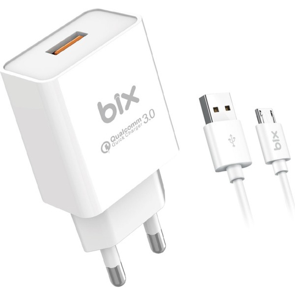 Bix BX-M18QTA Samsung, Xiaomi, Huawei Uyumlu 18W Hızlı Şarj Qc 3.0 Şarj Cihazı & Mikro-USB Kablo - Beyaz Cep Telefonu Kablosu Fiyatı