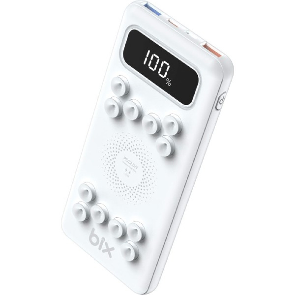 Bix PB103 Wireless & Vantuzlu LED Göstergeli 10000MAH Quick Charge Çift Portlu Kablosuz Powerbank - Beyaz Taşınabilir Şarj Cihazı - Powerbank Fiyatı