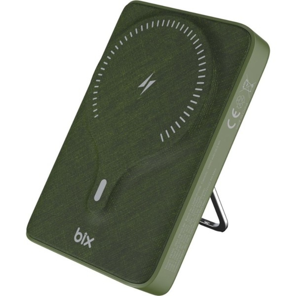 Bix PB105 10000MAH Stand Özellikli PD20W Type-C Usb-A ve 15W Kablosuz Hızlı Şarj Destekli LED Göstergeli powerbank - Yeşil Taşınabilir Şarj Cihazı - Powerbank Fiyatı