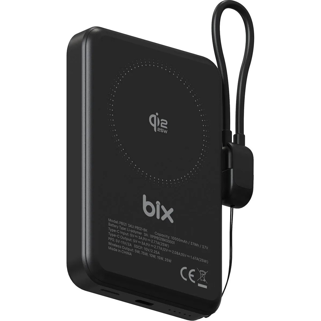 Bix PB121 Qi2.2 Sertifikalı 25W Kablosuz Magsafe PD 3.0 10000mAh Semi-Solid State Powerbank Dahili USB-C Kablolu Taşınabilir Hızlı Şarj Cihazı Siyah SSD / Solid State Drive Fiyatı