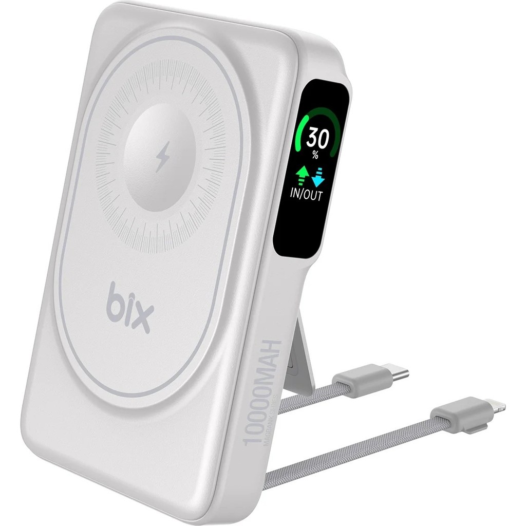 Bix TPB16 10.000 Mah OLED Ekranlı Manyetik Kablosuz Powerbank 20W Pd Hızlı Şarj ve 15W Magsafe Beyaz Taşınabilir Şarj Cihazı - Powerbank Fiyatı