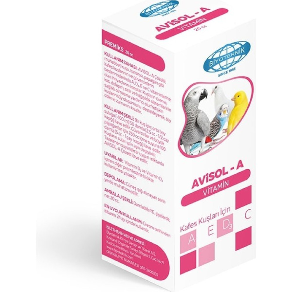 Biyo Biyoteknik Avisol-A Kuşlar Için Vitamin Çözelti 20 cc Evcil Hayvan Ürünleri Fiyatı