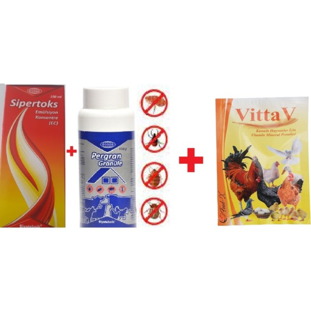 Biyoteknik Tavuk Biti ve Piresi Zararlılarına Karşı Set (Pergan 100 ml + Sipertoks 100 gr) ve Tavuk Vitamini Sinek-Kene-Haşere Kovucu Fiyatı