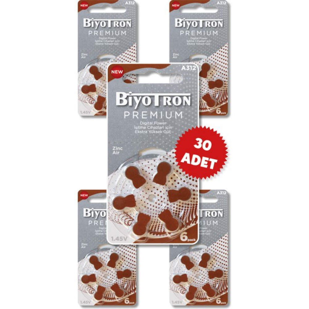 Biyotron Premium A312 Işitme Cihazı Pili 6x5 (30 Adet) Şarj Cihazları & Kitler Fiyatı