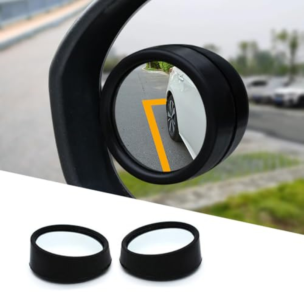 Biyrly 2Pack Blind Spot Car Mirror,Round HD Glass Frameless Convex Rear View Mirrors,360° Wide Angle Side View Mirror, For Car, Motorcycle, SUV (Black)
