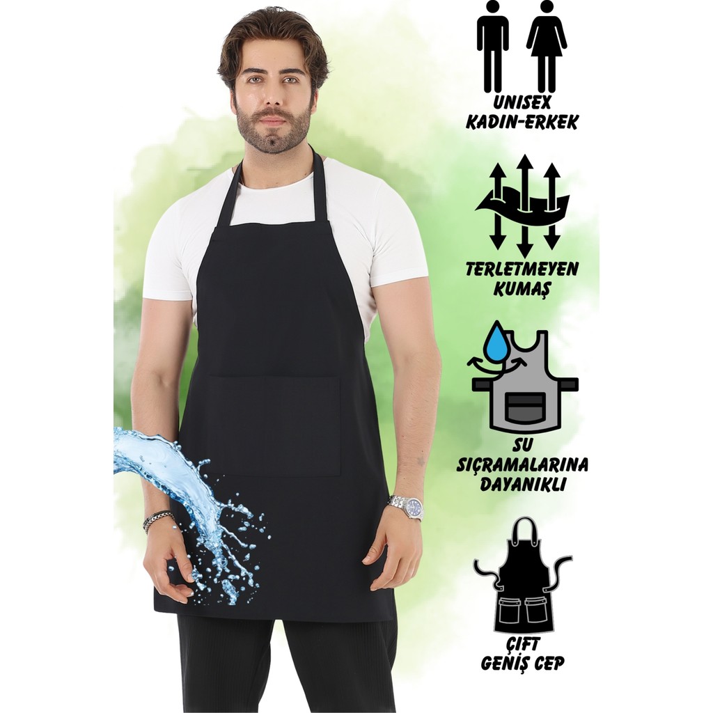 Biz Class Cepli Şef Garson Kafe Aşçı Barista Siyah Önlük Mutfak Önlüğü Ressam Önlüğü - XL Diğer Fiyatı