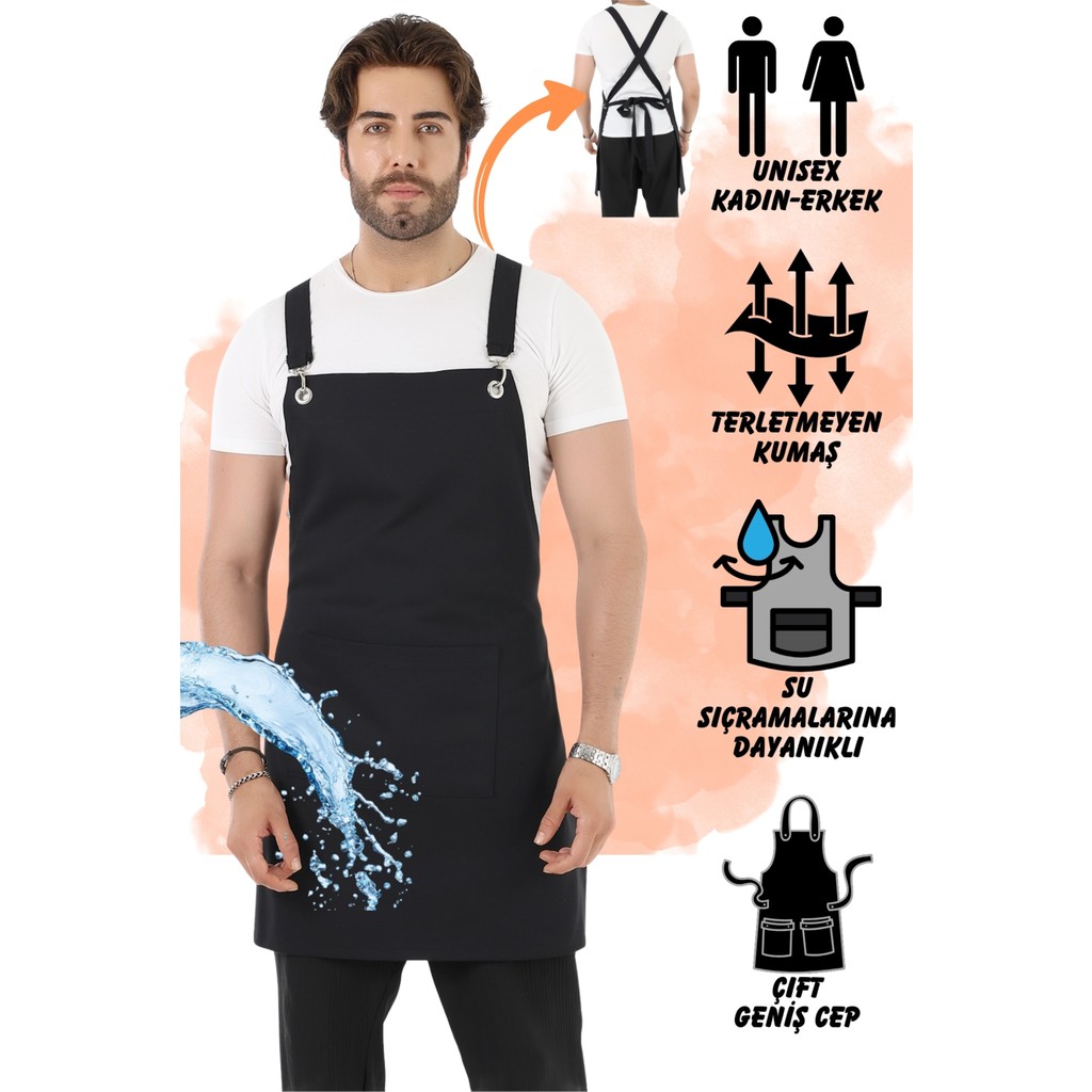 Biz Class Master Siyah Cepli Mutfak Önlüğü-Aşçı Önlüğü-Masterchef Önlüğü-Garson Önlüğü-Kafe Aşçı Siyah Önlük Diğer Fiyatı