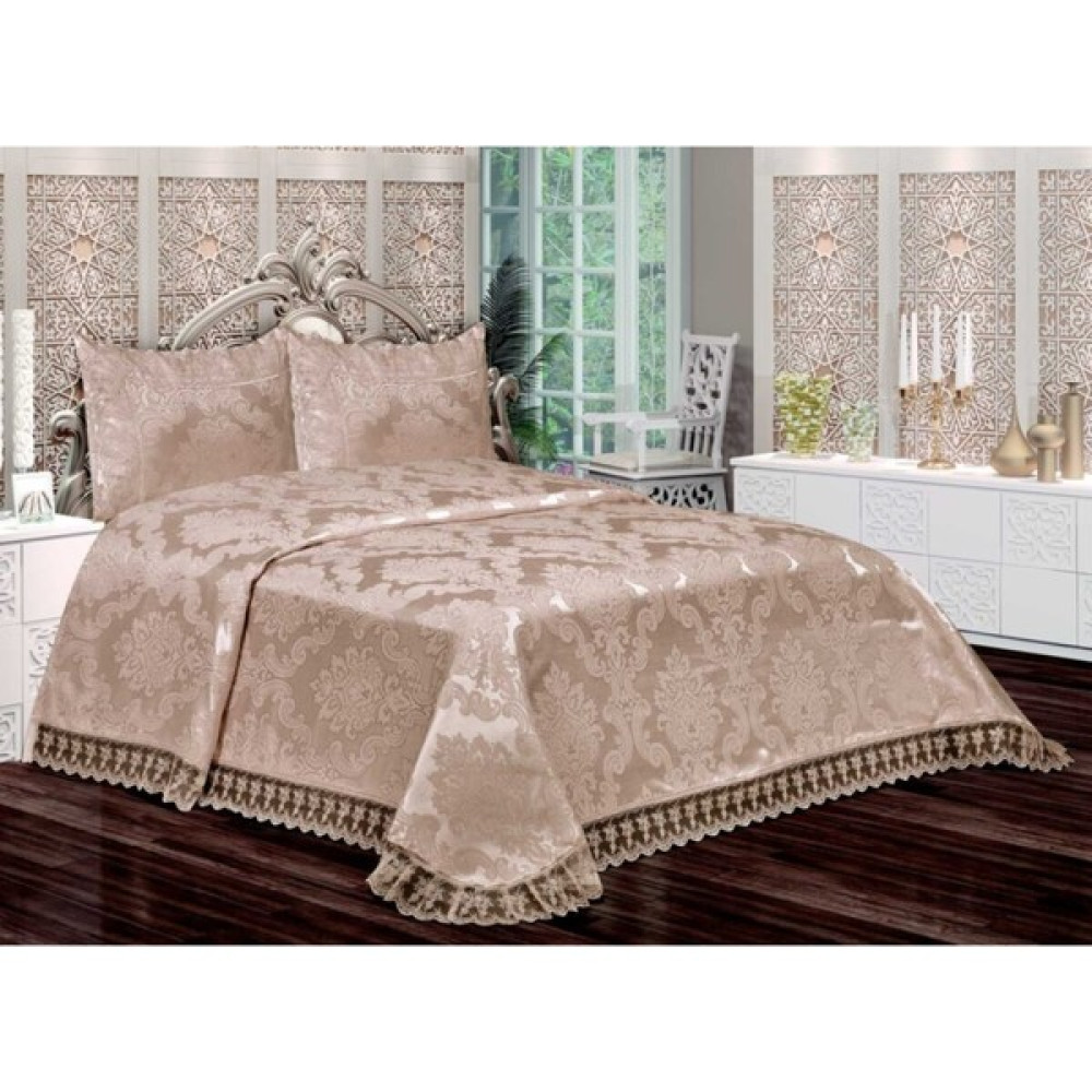 Biz Home Fransız Güpürlü Prestij Aden Çift Kişilik Yatak Örtüsü Seti Cappucino Vizon - 240 x 250 cm Yatak Örtüsü Fiyatı