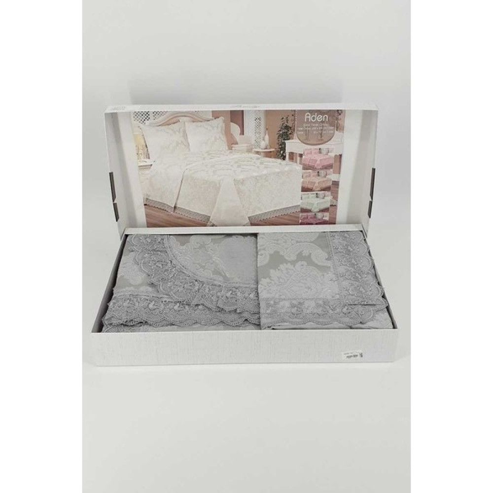 Biz Home Fransız Güpürlü Prestij Aden Çift Kişilik Yatak Örtüsü Seti Gri - 240 x 250 cm Yatak Örtüsü Fiyatı