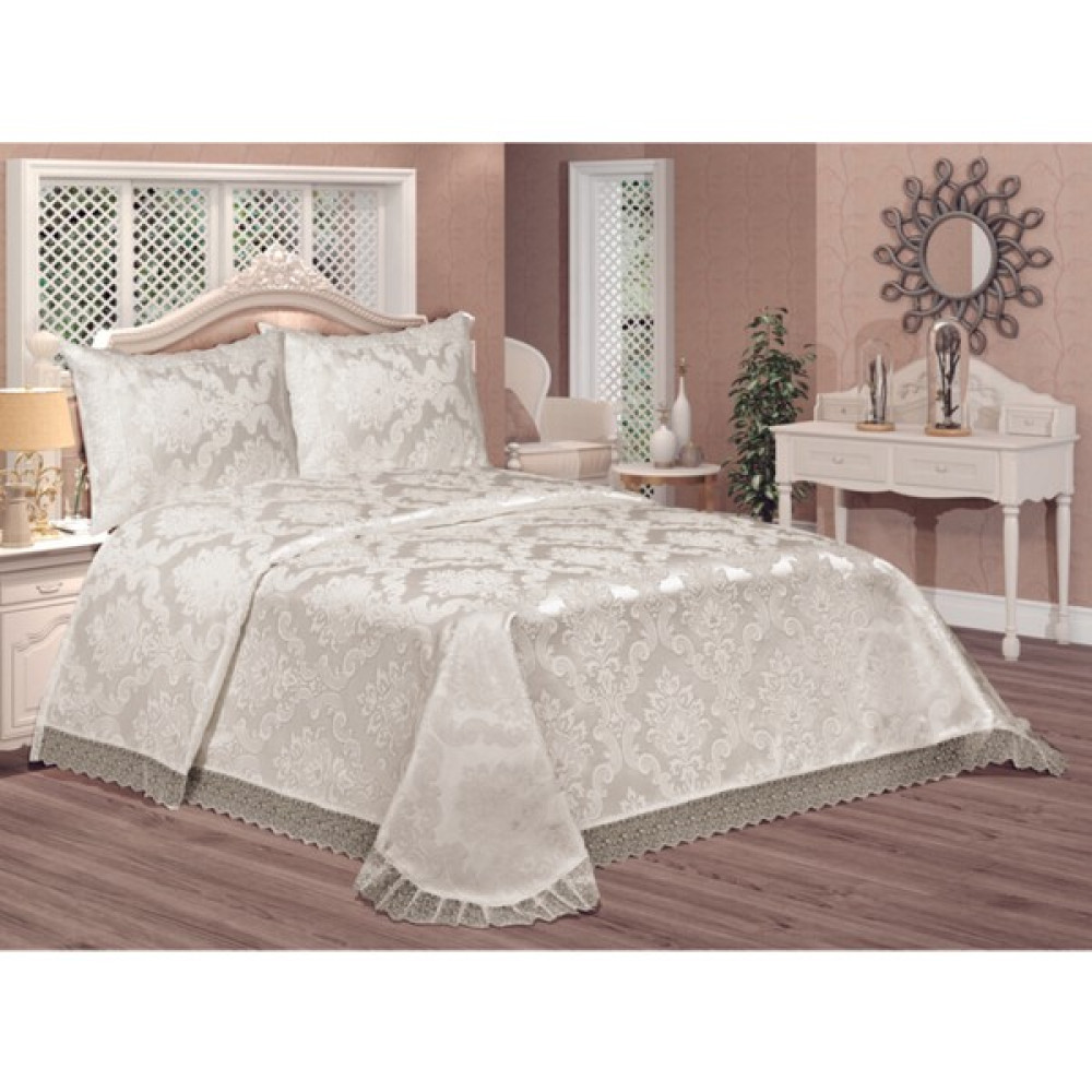Biz Home Fransız Güpürlü Prestij Aden Çift Kişilik Yatak Örtüsü Seti Krem - 240 x 250 cm Yatak Örtüsü Fiyatı