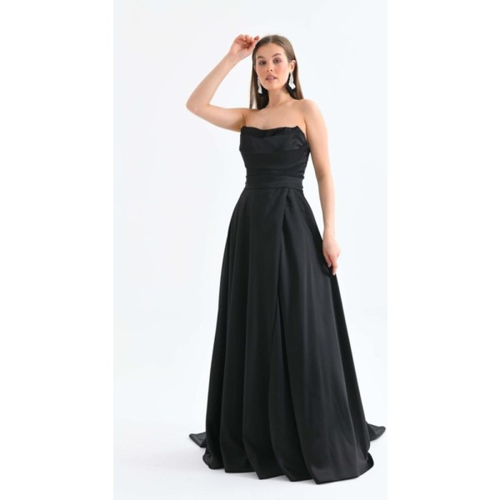 BK Butik Straplez Yırtmaçlı Saten Uzun Abiye Elbise Fiyatı