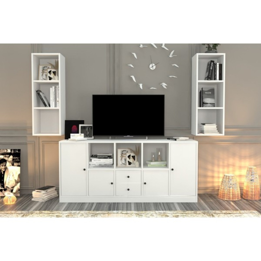 BK Concept Duvar Rafli Çekmeceli Tv Ünitesi Beyaz TVT-1163-Ç Tv Ünitesi / Sehpası Fiyatı