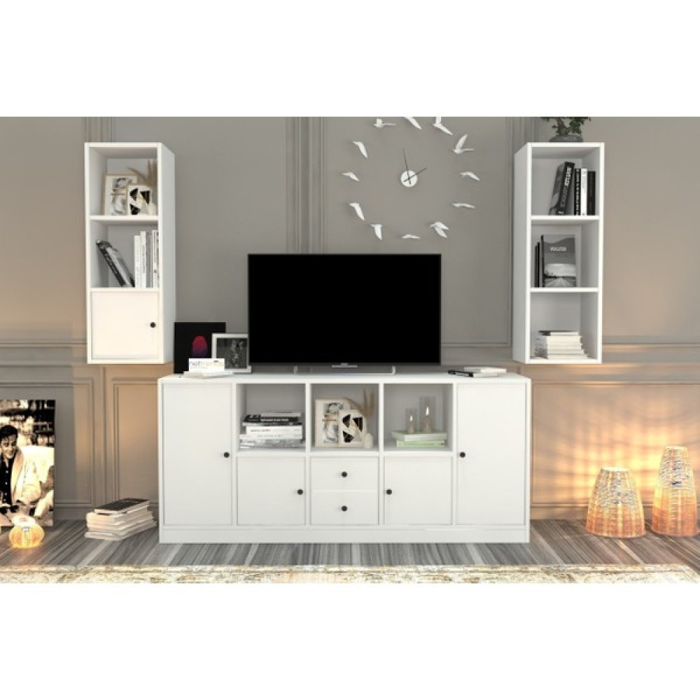 BK Concept Duvar Rafli Çekmeceli Tv Ünitesi Beyaz TVT-1164-Ç Tv Ünitesi / Sehpası Fiyatı