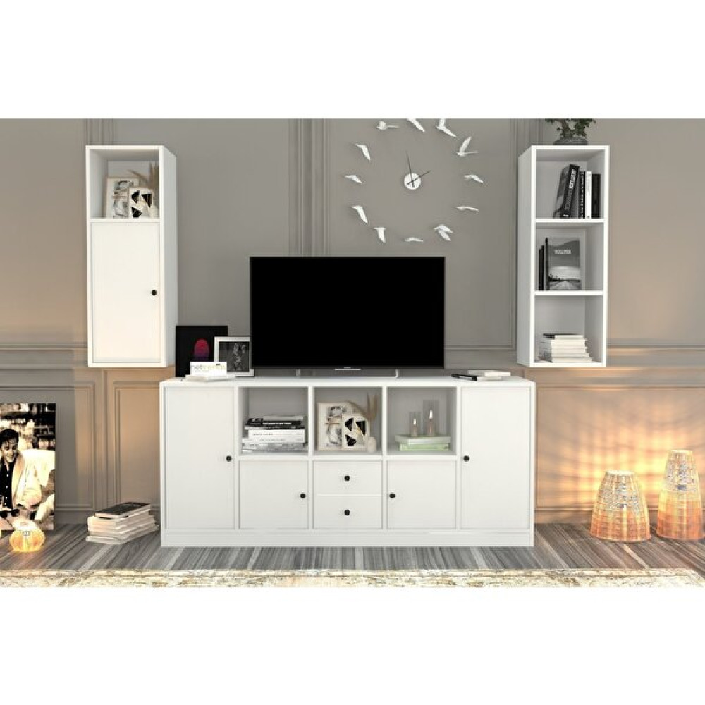 BK Concept Duvar Rafli Çekmeceli Tv Ünitesi Beyaz TVT-1167-Ç Tv Ünitesi / Sehpası Fiyatı