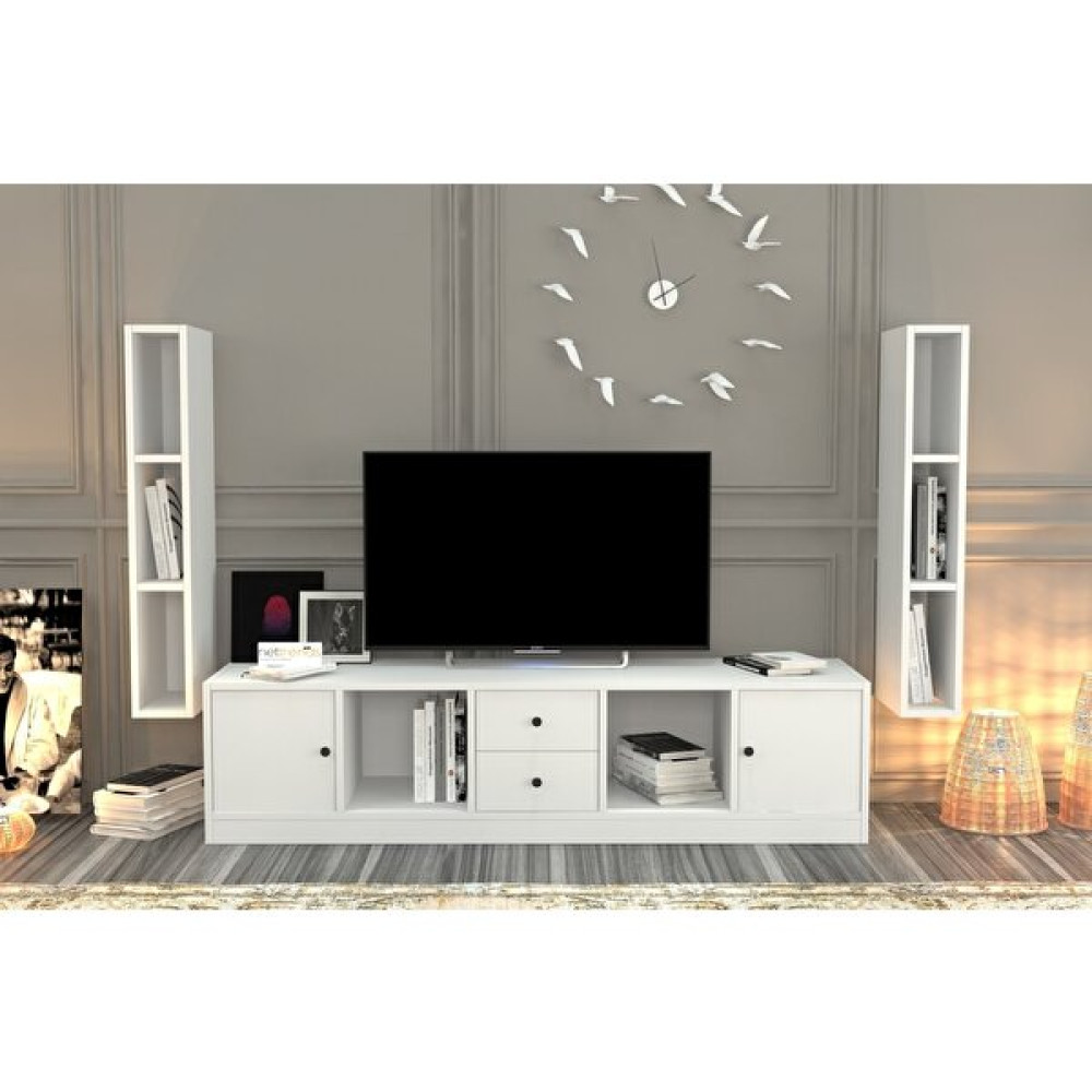 BK Concept Duvar Rafli Çekmeceli Tv Ünitesi Beyaz TVT-1174-Ç Tv Ünitesi / Sehpası Fiyatı