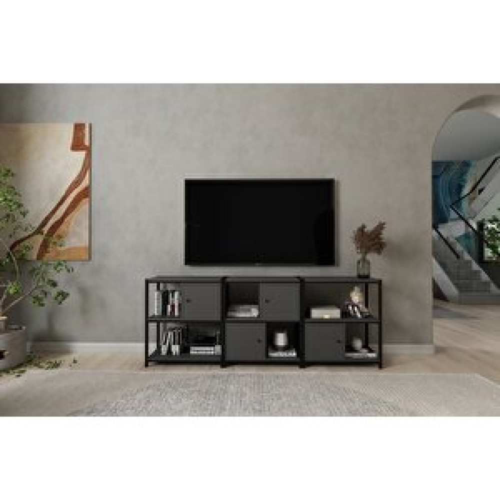 BK Concept Raflı İki Katlı Dolaplı Metal Tv Ünitesi Antrasit 208 Cm Mtl-tvt-1019-a Tv Ünitesi / Sehpası Fiyatı