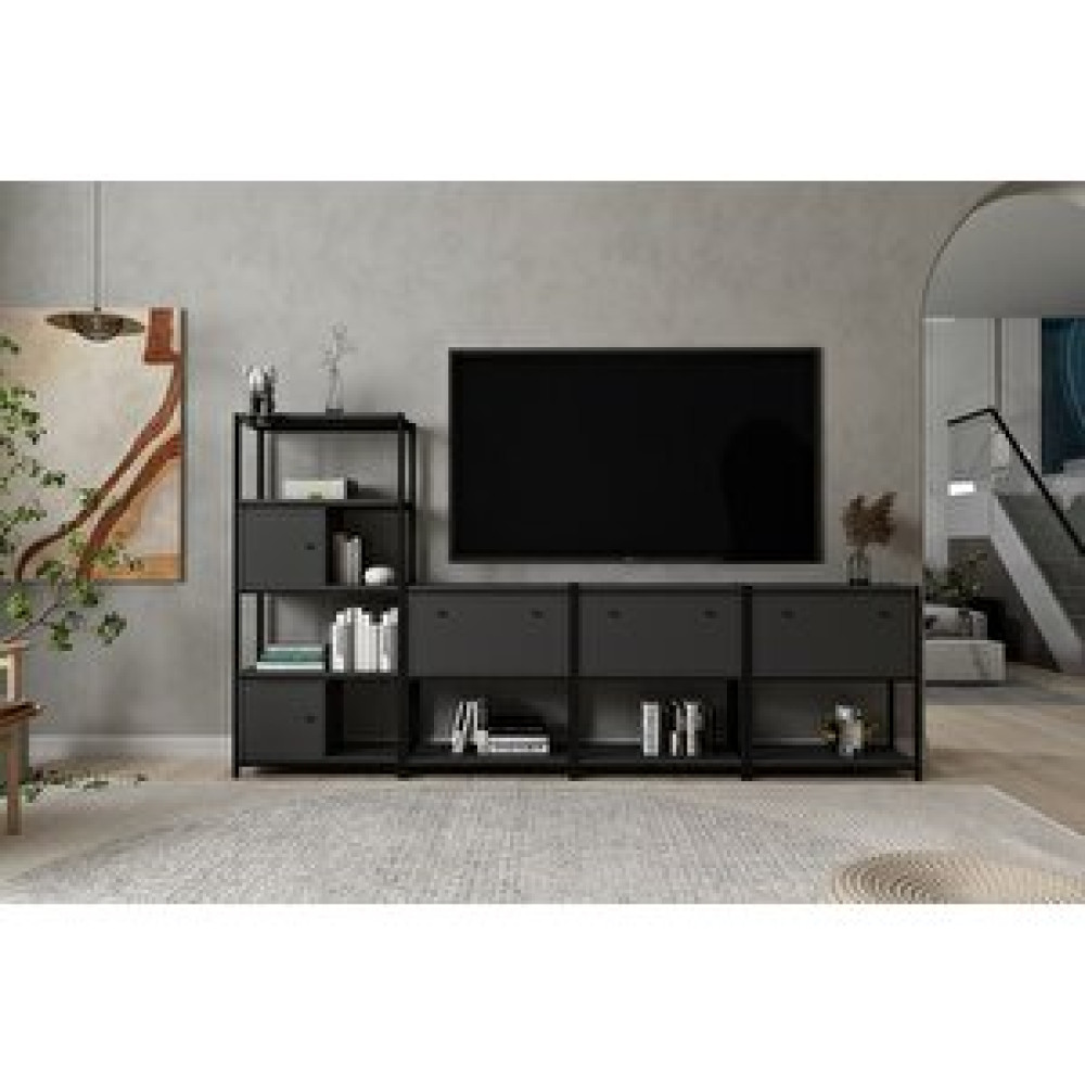 BK Concept Raflı Kitaplıklı Dolaplı Düşer Kapaklı Metal Tv Ünitesi Antrasit 277 Cm Mtl-tvt-1028-a Tv Ünitesi / Sehpası Fiyatı
