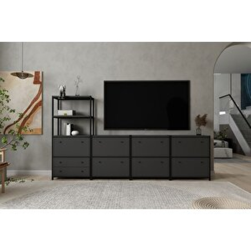 BK Concept Raflı Kitaplıklı Düşer Kapaklı Çekmeceli Metal Tv Ünitesi Antrasit 277 Cm Mtl-tvt-1029-a Tv Ünitesi / Sehpası Fiyatı