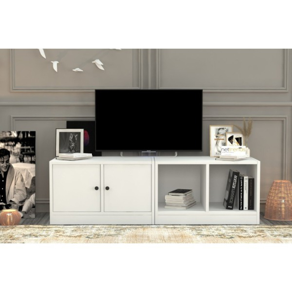 BK Concept Rafli Kitaplikli Tv Ünitesi Beyaz 130 cm TVT-1004-Ç Tv Ünitesi / Sehpası Fiyatı