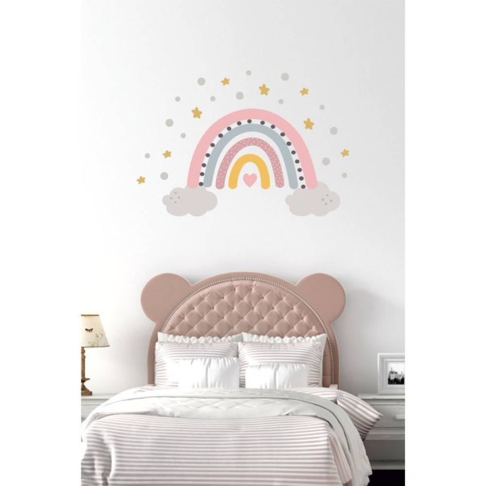 BK Decor Gökkuşağı, Yıldız ve Puantiyeler Duvar Sticker - 52 x 75 cm - Renkli Duvar Stickerı Fiyatı