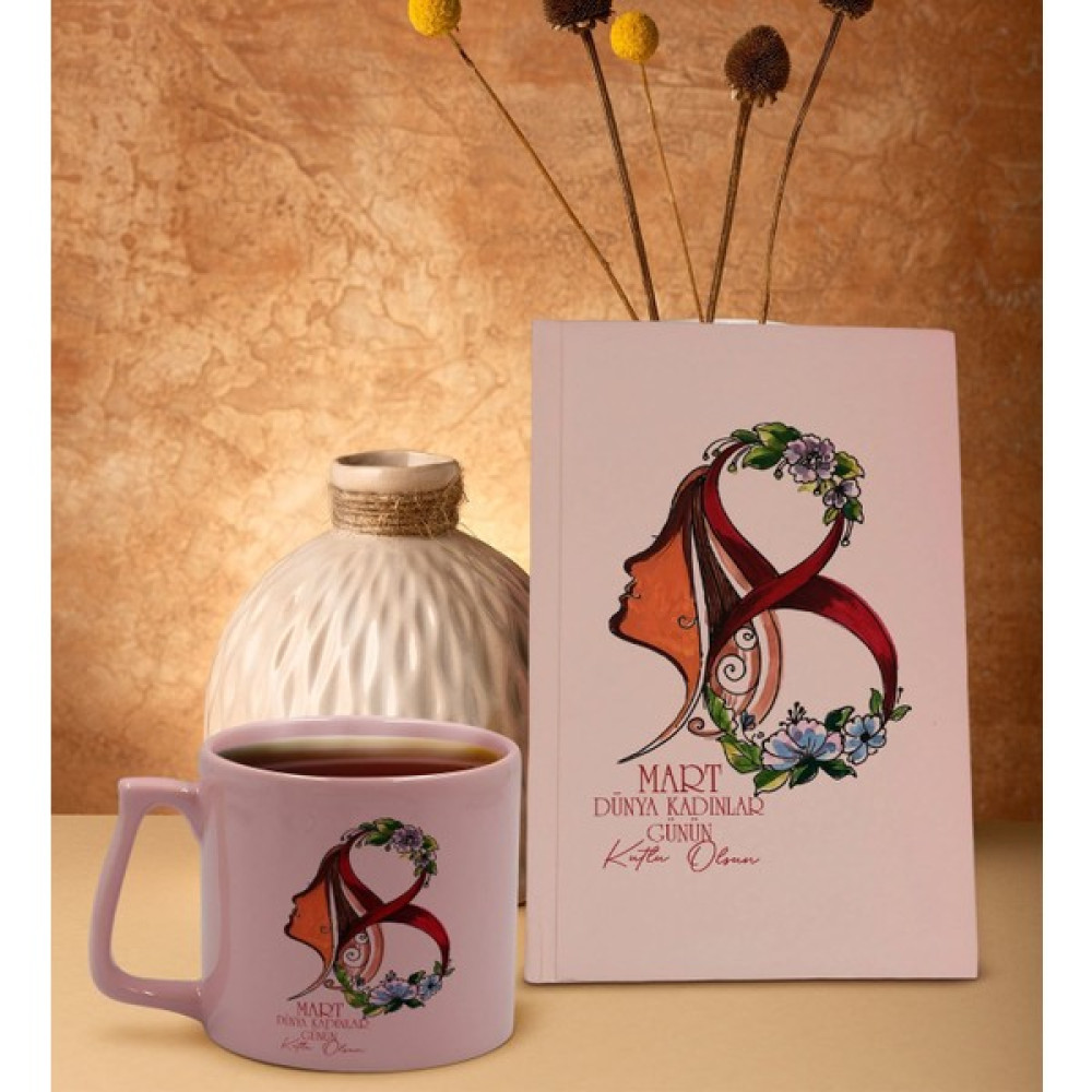 Bk Gift 8 Mart Tasarımlı Pudra Pembesi Sert Kapaklı Defter ve Middle Kupa Seti, Arkadaşa Hediye, Yeni Iş Hediyesi, Doğum Günü Hediyesi-1 Fincan / Bardak / Kahve Takımı Fiyatı