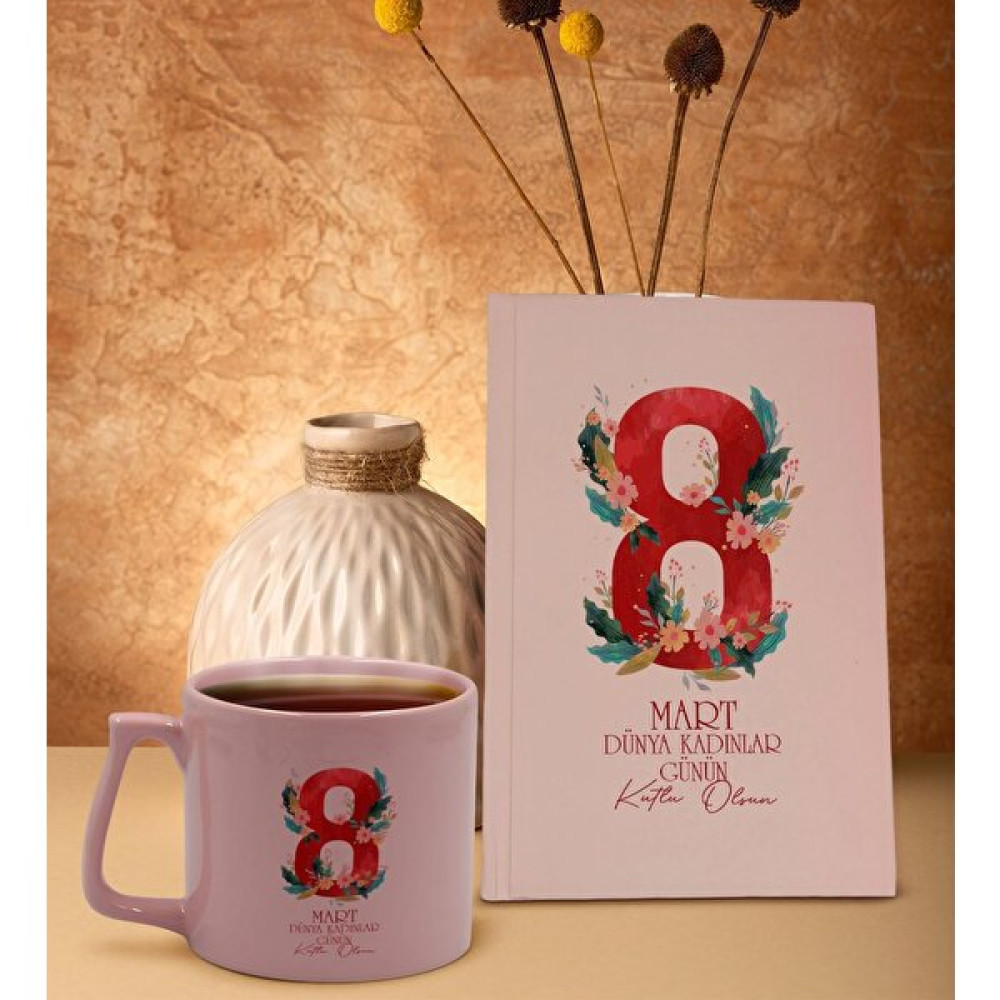 Bk Gift 8 Mart Tasarımlı Pudra Pembesi Sert Kapaklı Defter ve Middle Kupa Seti, Arkadaşa Hediye, Yeni Iş Hediyesi, Doğum Günü Hediyesi-5 Fincan / Bardak / Kahve Takımı Fiyatı