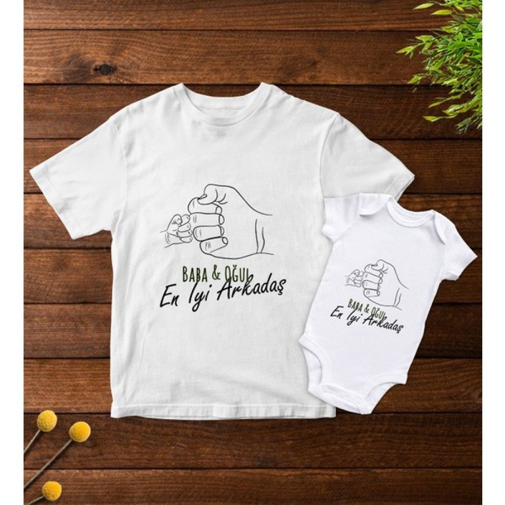 Bk Gift Baba Oğul Kombin Tshirt-Zıbın Hediye Seti -1 Bebek Zıbın Seti Fiyatı