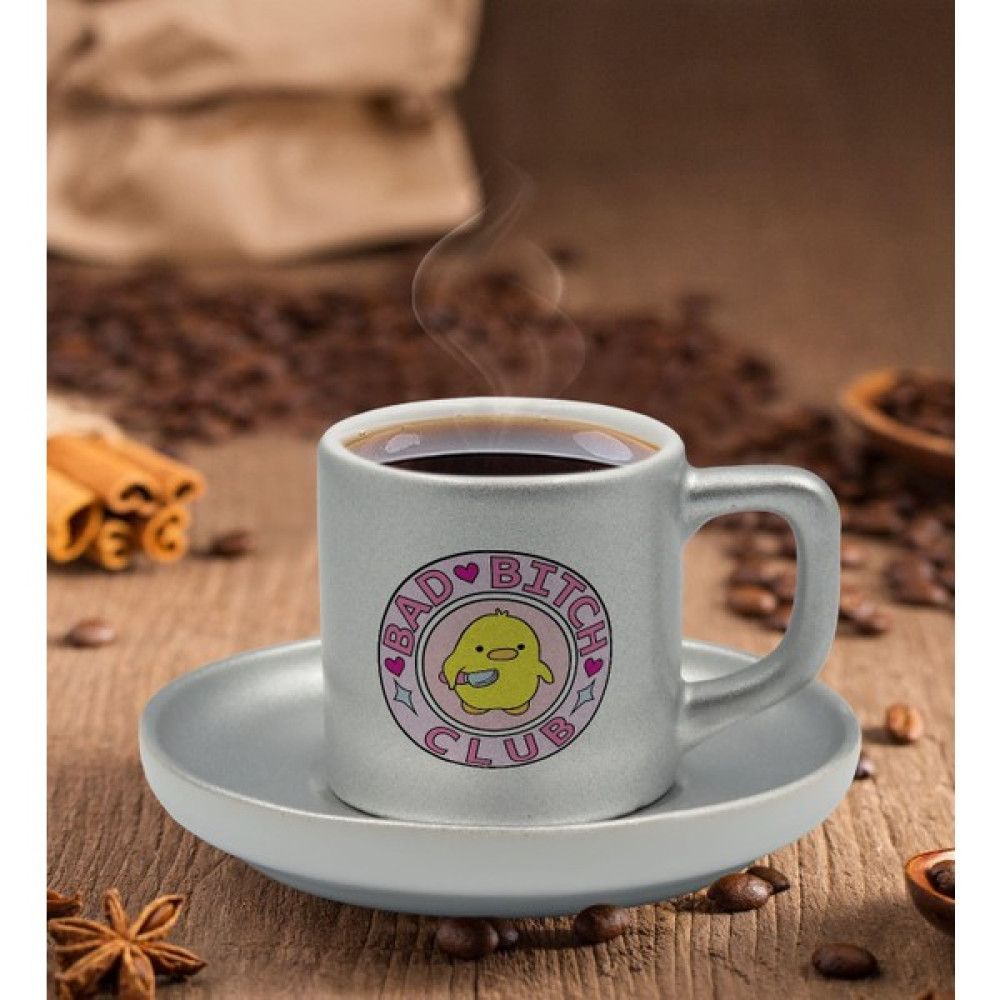 BK Gift Bad Bitch Club Tasarımlı Mat Gümüş Yaldız Renk Türk Kahvesi Fincanı-1 Fincan / Bardak / Kahve Takımı Fiyatı