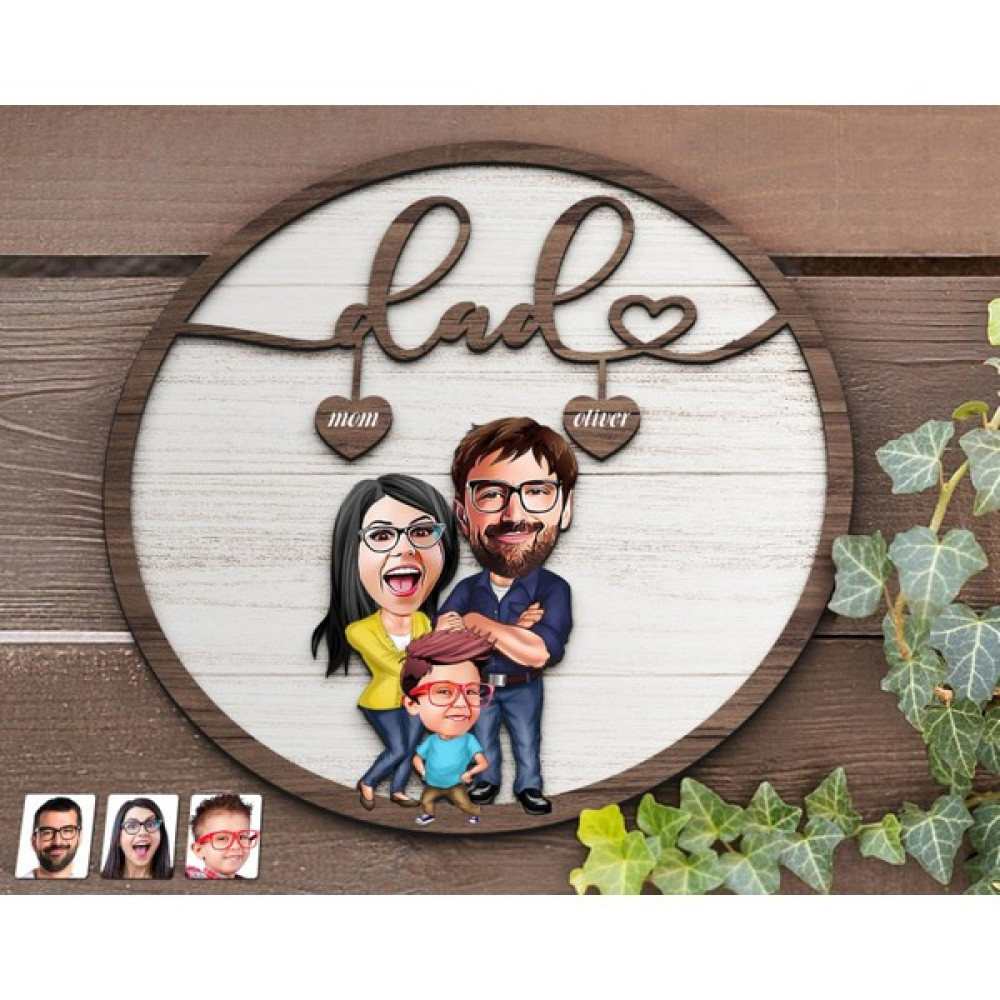 Bk Gift Kişiye Özel Aile Karikatürlü Kabartma Tasarım Ahşap Baba Tabelası, Babaya Hediye, Babalar Günü Hediyesi, Ev Dekorasyonu-1 Hediyelik Eşya Fiyatı